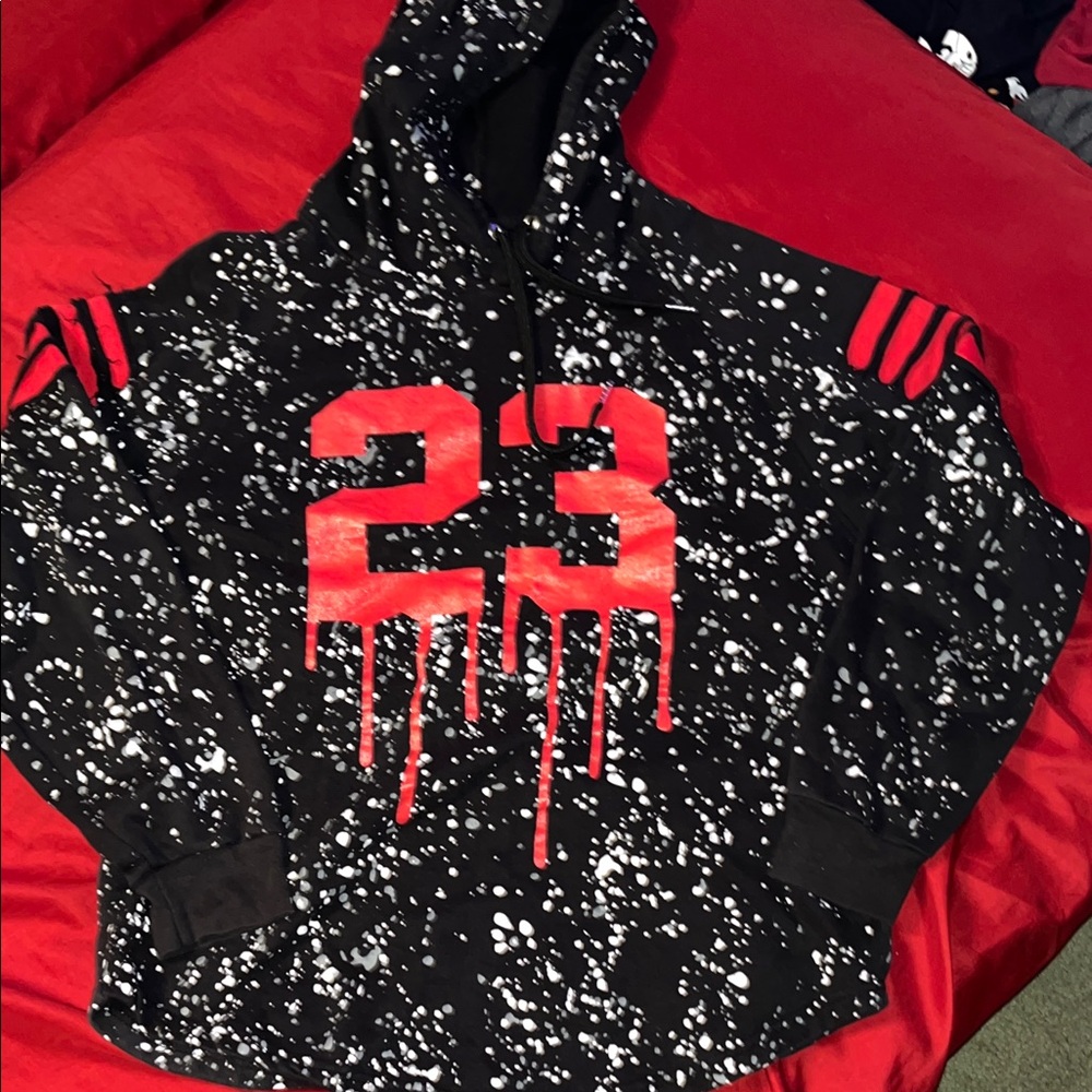 Black and Red Hoodie with Number Print 23